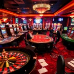 The vibrant casino scene showcases players enjoying roulette and poker with chips and betting slips, highlighting e28 trends in gambling.