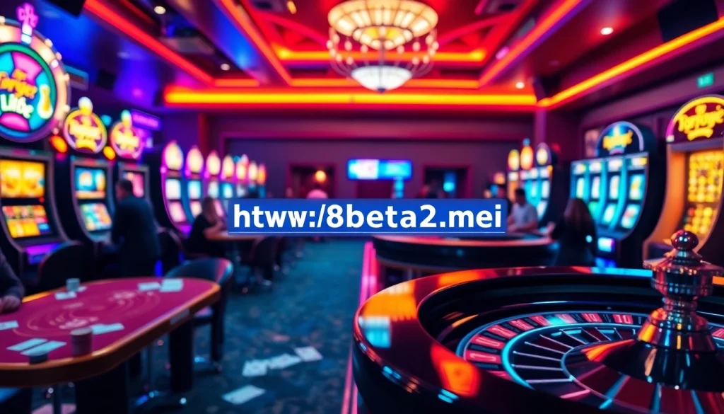 Engage with games at https://f8beta2.me/ featuring vibrant casino tables and excited players immersed in thrilling gambling activities.