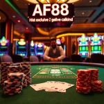 AF88 highlights a high-stakes poker table with vibrant chips and cards, showcasing a luxury casino experience.