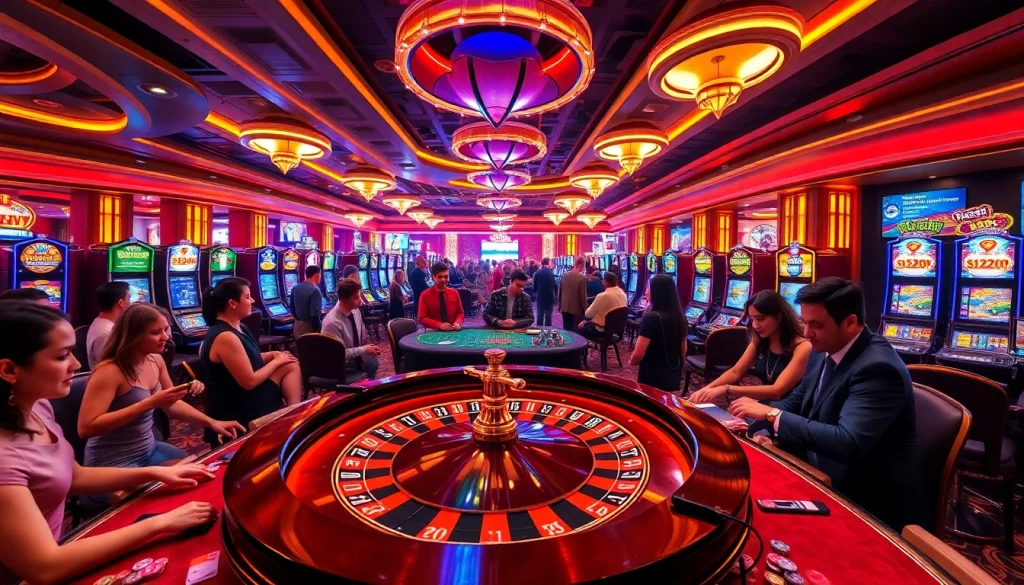 32WIN casino scene with players at roulette and slot machines.