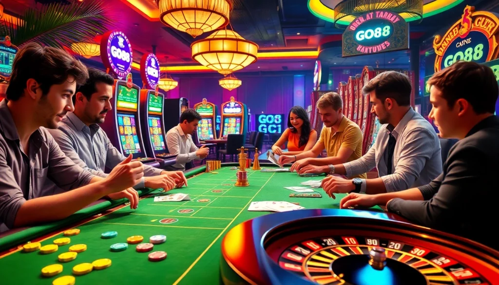 Players at a lively casino table in action, embodying the GO8 spirit of high stakes and winning thrills.
