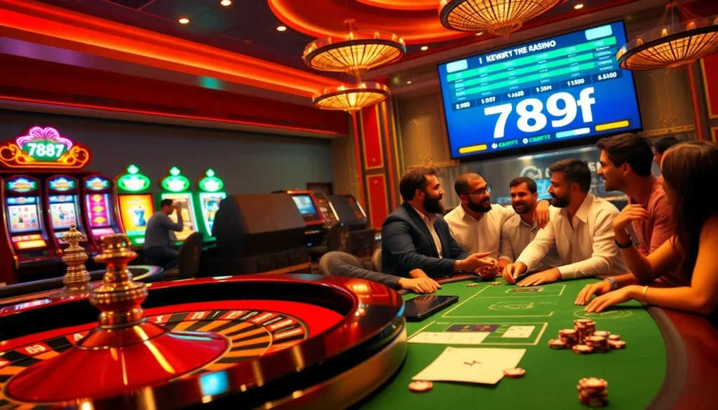 A dynamic casino atmosphere showcasing engaging games, where 789f delivers thrilling experiences for players around the roulette table.