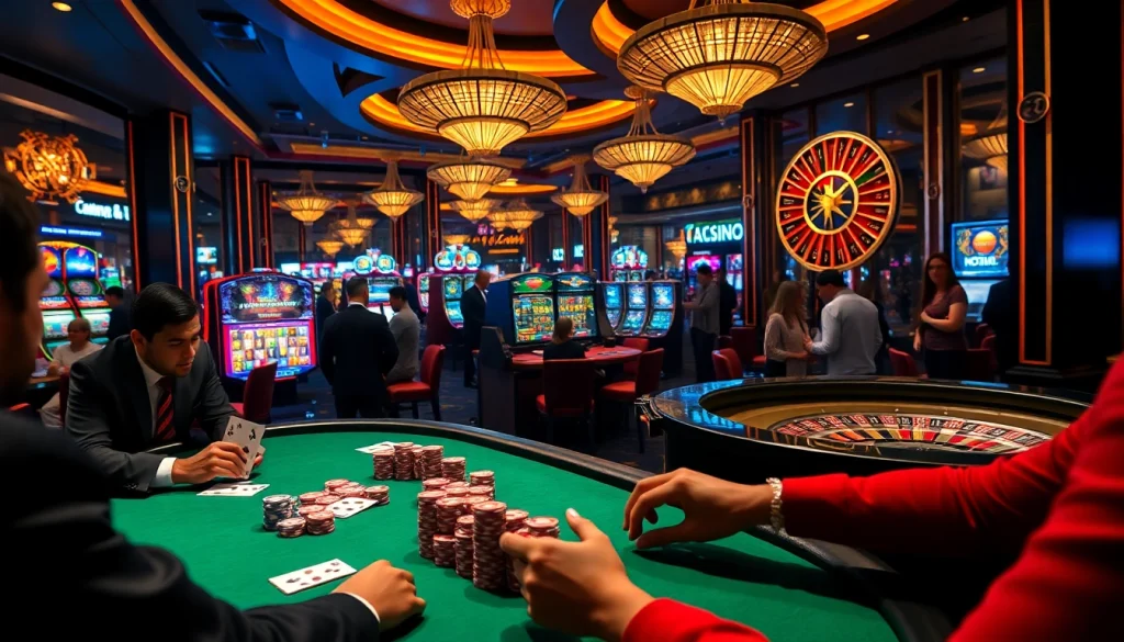 Experience the excitement of casino games at go8 com, featuring vibrant poker tables and spinning roulette wheels.