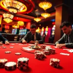 KJC poker table action with vibrant chips and intense gameplay atmosphere.