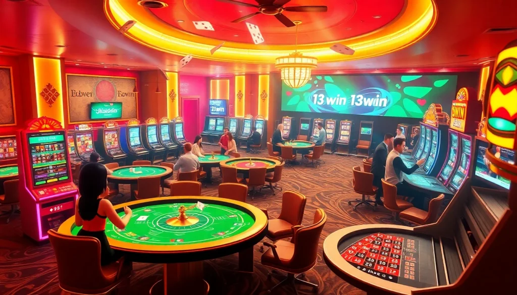 Exciting gameplay at 13win's online casino showcasing vibrant slot machines and action-packed tables.