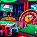 Experience the excitement of MM88 with vibrant casino tables featuring poker chips and live sports betting.