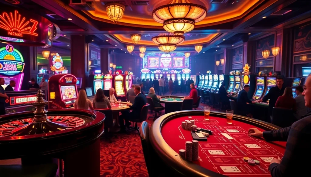 Experience the thrill of gambling at 789b.buzz with energetic casino activities showing roulette, poker, and spectacular slot machines.
