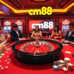 Players enjoy the thrilling experience of cm88 at a busy roulette table in an exciting casino atmosphere.