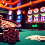 Experience the electrifying energy at go8 com where players engage at the vibrant poker table amidst stunning casino décor.