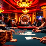 Players enjoying a thrilling poker game at xx88 casino, with vibrant lights and poker chips on the table.