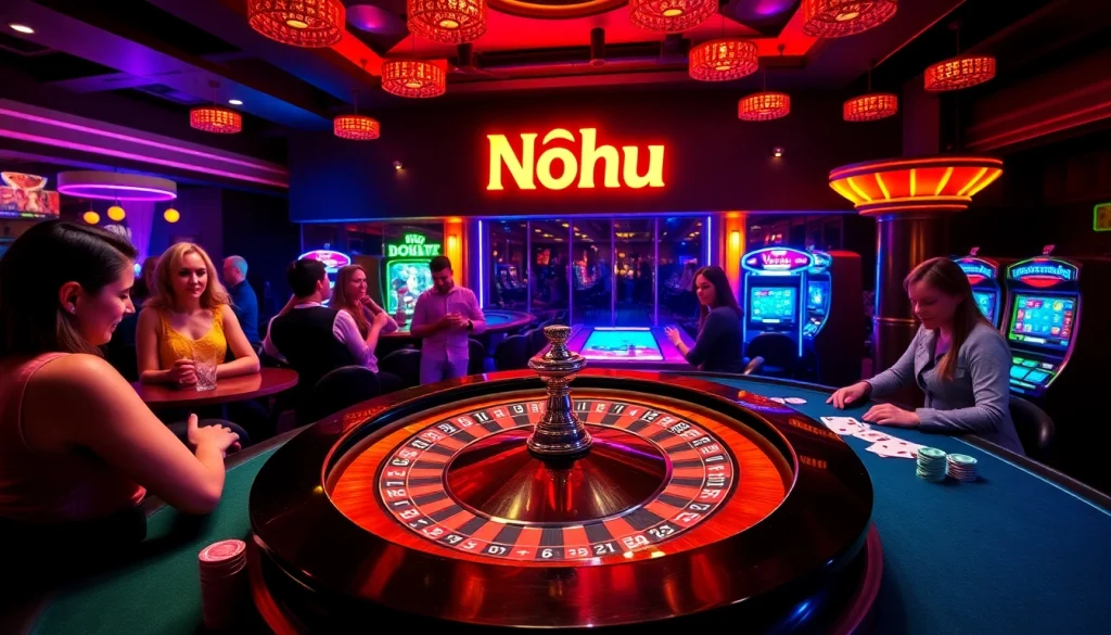 Nohu Lounge serves cocktails amid a vibrant casino filled with players at tables and slot machines.