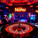 Nohu Lounge serves cocktails amid a vibrant casino filled with players at tables and slot machines.
