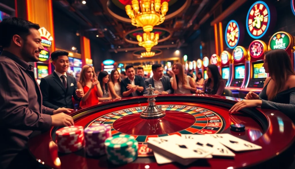 Players enjoying a thrilling roulette game at QQ88's vibrant casino, capturing the excitement of online gambling.